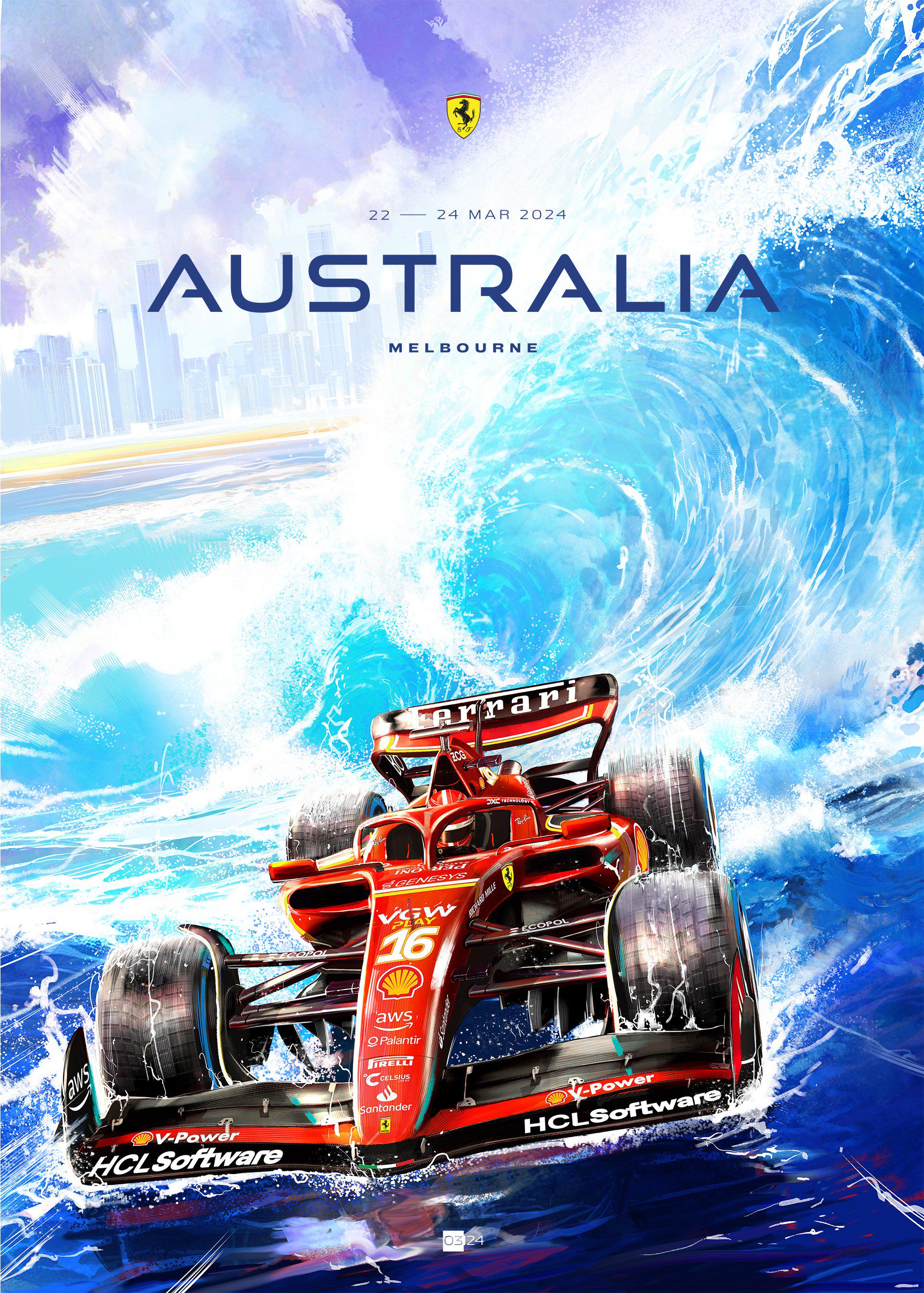 Ferrari 2024 Australian Grand Prix cover art poster — part of full season set